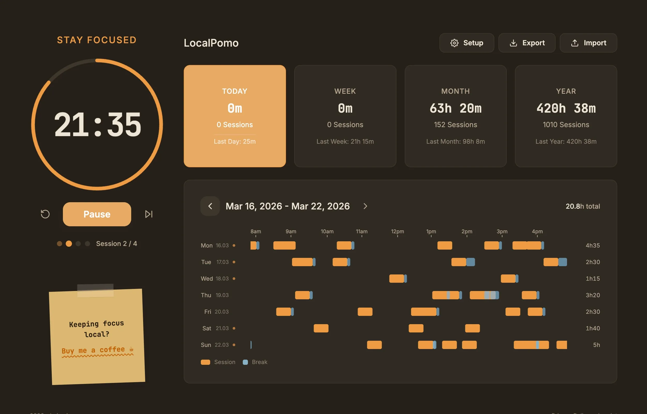 LocalPomo timer running in browser popup